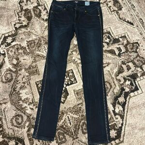 Buckaroo Jeans leopard trim dark wash skinny jeans